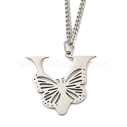 201 Stainless Steel Necklaces, Letter V, 23.74 inch(60.3cm) p: 32x33.5x1.3mm(NJEW-Q336-01V-P)