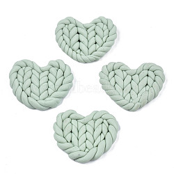 Handmade Polymer Clay Cabochons, Imitation Braided Pad, Heart, Medium Sea Green, 19.5~22x24.5~26.5x4~5mm(CLAY-N010-025B)