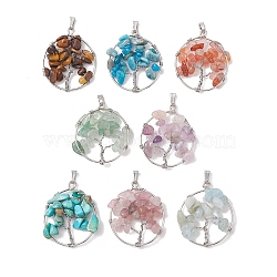 8Pcs 8 Styles Natural Mixed Stone Chip Copper Wire Wrapped Pendants, 304 Stainless Steel Tree of Life Charms, Platinum, Mixed Dyed and Undyed, 27.5~28.5x22~23x4~6mm, Hole: 4.5x2.5mm, 1pc/style(PALLOY-JF02610)
