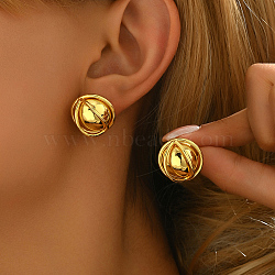 Vintage Beaded Brass Texture Women's Stud Earrings for Versatile Gifting Fashion, Golden, 18x18mm(UZ8726)