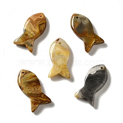 Natural Crazy Agate Pendants, Fish Charms, 39x20x7~7.5mm, Hole: 2.3mm(G-G932-B11)