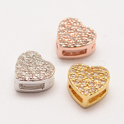Brass Micro Pave Grade AAA Cubic Zirconia Pendants, Multi-strand Links, Long-Lasting Plated, Heart, Cadmium Free & Nickel Free & Lead Free, Mixed Color, 7x7x4mm, Hole: 1mm(ZIRC-G090-71-NR)