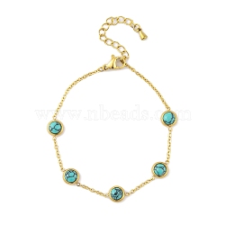 Ion Plating(IP) 304 Stainless Steel Anklets, with Synthetic Turquoise, Golden, 6-3/4 inch(17cm)(BJEW-H606-12G)