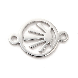 Non-Tarnish 304 Stainless Steel Connector Charms, Flat Round Links, Stainless Steel Color, Sun Pattern, 10x15x1mm, Hole: 1.4mm(STAS-A068-01B-P)