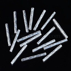 Electroplate Transparent Glass Bugle Beads, Round Hole, Clear, 25~26x2.5mm, Hole: 1mm, about 1500pcs/bag(SEED-T005-15-A01)