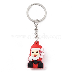 Christmas Themed Iron Keychains, with Silicone Pendants, Santa Claus, 8.5cm, Santa Claus: 32x19x16mm(KEYC-L035-01P-05)