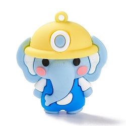 PVC Plastic Cartoon Pendants, Elephant, Light Sky Blue, 48x42x26mm, Hole: 3mm(KY-G017-C01)