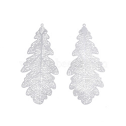 Non-Tarnish 304 Stainless Steel Big Pendants, Etched Metal Embellishments, Leaf, Stainless Steel Color, 67x28.5x0.3mm, Hole: 1.2mm(STAS-N102-04P)