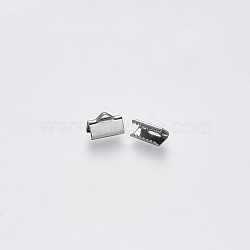 Non-Tarnish 304 Stainless Steel Ribbon Crimp Ends, Stainless Steel Color, 7x10mm, Hole: 1.5x2mm(STAS-S112-001C-P)