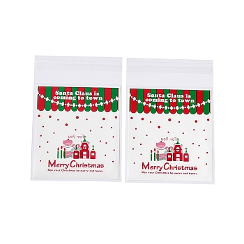 Christmas Theme Plastic Bakeware Bag, with Self-adhesive, for Chocolate, Candy, Cookies, Square, WhiteSmoke, 130x100x0.2mm, about 100pcs/bag