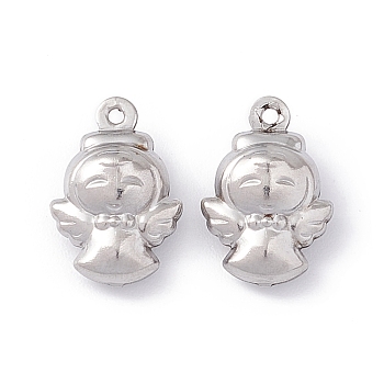 304 Stainless Steel Charms, Angel, Stainless Steel Color, 14.5x10x5.5mm, Hole: 1mm