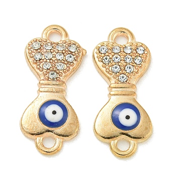 Alloy Blue Enamel Connector Charms, Crystal Rhinestone Evil Eye Links, Golden, Bowknot, 22.5x9.5x2.5mm, Hole: 1.8mm