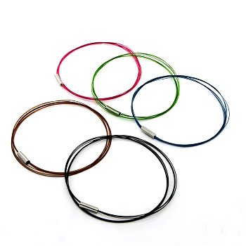 Tiger Tail Wire Bracelets, with Iron Magnetic Clasps, Platinum, Mixed Color, 70mm
