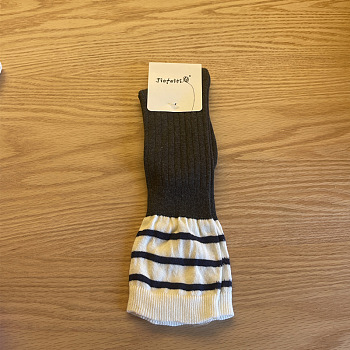 Cotton Knitting Socks, Two Tone Long Winter Warm Thermal Socks, Black, 330x90mm