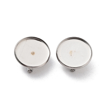 304 Stainless Steel Brooch Base Settings, Flat Round, Stainless Steel Color, 15.5x1.8mm, Tray: 14mm