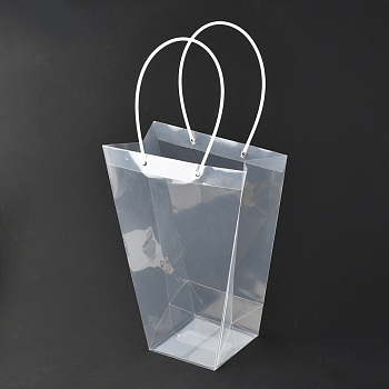 Valentine's Day Trapezoid PP Plastic Gift Bags, Flower Bouquet Bags, with Handle, Clear, 26x13.1x35cm