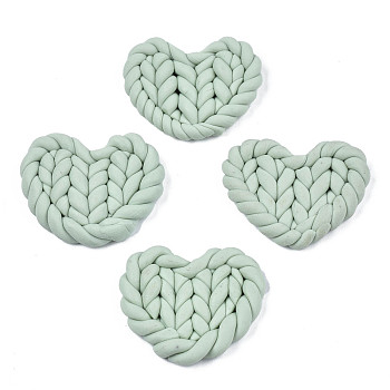 Handmade Polymer Clay Cabochons, Imitation Braided Pad, Heart, Medium Sea Green, 19.5~22x24.5~26.5x4~5mm