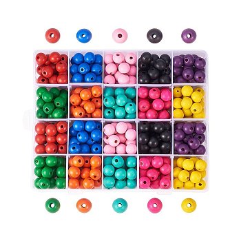 Wood Beads, Dyed, Round, Mixed Color, 14x13mm, Hole: 4mm, about 400pcs/box
