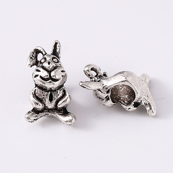 Alloy European Beads, Large Hole Beads, Cadmium Free & Lead Free, Rabbit Shape, Antique Silver, 17x10x9mm, Hole: 4.5mm, about 640pcs/1000g.