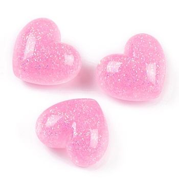 Transparent Epoxy Resin Decoden Cabochons, Glitter Heart, Hot Pink, 16x18x10mm