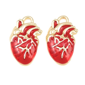Rack Plating Alloy Enamel Pendants, Heart Charms, Cadmium Free & Nickel Free & Lead Free, Golden, 25x16x4mm, Hole: 2x3mm