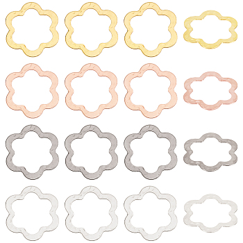 Nbeads 32Pcs 4 Color Hammered Brass Flower Linking Rings, Nickel Free, Mixed Color, 32.5x32.5x1mm, 8Pcs/Color