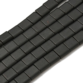 Electroplated Non-magnetic Synthetic Hematite Beads Strands, Square, Matte Style, 2-Hole, Black, 6x6x3mm, Hole: 1.2mm, about 69pcs/strand, 15.55 inch(39.5cm)