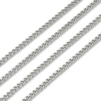 304 Stainless Steel Curb Chain Twist Link Chains, Unwelded, Faceted, Stainless Steel Color, 3x2.2x1mm