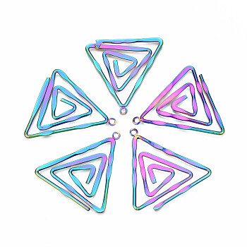 Eco-Friendly Rainbow Color Iron Pendants, Cadmium Free & Lead Free, Triangle, 37~38x35~38x1.5mm, Hole: 2mm