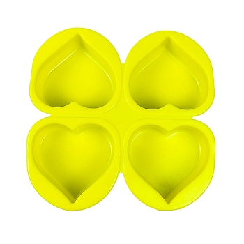 DIY Soap Silicone Molds, for Handmade Soap Making, 4 Cavities, Heart, Yellow, 165x163x33mm, Inner Diameter: 70x70x30mm