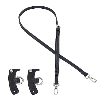 Leather Crossbody Long Purse Straps, with Undamaged Bag D Ring Connector, Black, 108~120.5x1.1cm