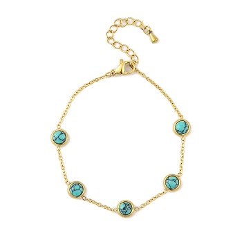 Ion Plating(IP) 304 Stainless Steel Anklets, with Synthetic Turquoise, Golden, 6-3/4 inch(17cm)