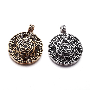 Retro 304 Stainless Steel Pendants, Flat Round with Constellations, Mixed Color, 42.5x33.9x5mm, Hole: 6mm