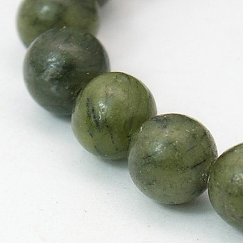 Natural Taiwan Jade Beads, Round, Olive, about 6mm in diameter, hole: 0.8mm, about 64pcs/strand, 16 inch