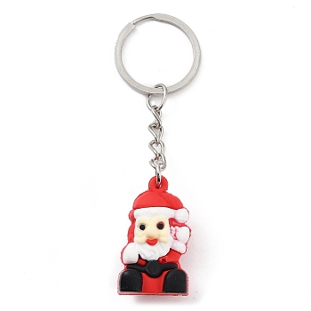 Christmas Themed Iron Keychains, with Silicone Pendants, Santa Claus, 8.5cm, Santa Claus: 32x19x16mm