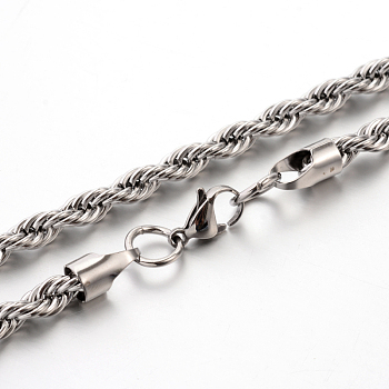 304 Stainless Steel Rope Chain Necklaces, Stainless Steel Color, 23.6 inch(59.9cm), 6mm