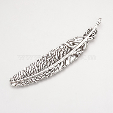 Antique Silver Feather Alloy Big Pendants