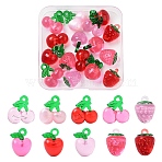 16Pcs 10 Colors Transparent Resin & Acrylic 3D Fruit Pendants, Strawberry & Apple & Cherry Charms, Mixed Color, 18~21x14~19.5x10.5mm, Hole: 1.7~2mm(FIND-YW0006-04)