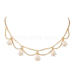 Shell Pearl & Acrylic Flower Bib Pendant Necklaces, Brass Bar Link Chain Necklaces, Golden, 17.13 inch(43.5cm)(NJEW-TA00169)