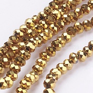 Electroplate Glass Bead Strands, Faceted, Rondelle, Golden Plated, 4x3mm, Hole: 1mm, about 140~145pcs/strand, 18.1 inch(EGLA-R080-4mm-02)