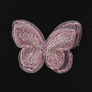 3D Double Layer Butterfly Metallic Yarn Lace Embroidery Ornament Accessories, Applique Patch, Sewing Craft Decoration, Flamingo, 43x57x2mm(DIY-TAC0025-04A)