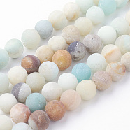 Natural Flower Amazonite Bead Strands, Round, Frosted, 8~8.5mm, Hole: 1.5mm, about 45~47pcs/strand, 14.9 inch(38cm)(G-G735-61F-8mm)
