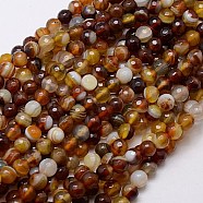 Natural Striped Agate/Banded Agate Beads Strands, Faceted, Dyed, Round, Saddle Brown, 6mm, Hole: 1mm(X-G-G581-6mm-06)