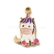 304 Stainless Steel Enamel Charms, Unicorn Charm, Real 14K Gold Plated, 14x8.5x1mm, Hole: 1mm(STAS-L022-289G)