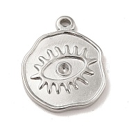 304 Stainless Steel Pendants Rhinestone Setting, Flat Round with Eye, Stainless Steel Color, 19x16x2.5mm, Hole: 1.5mm,  Fit for 1.8mm rhinestone(STAS-A066-18P)