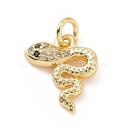 Brass Micro Pave Cubic Zirconia Charms, with Jump Ring, Snake Charm, Golden, 13x11x2.5mm, Hole: 2.8mm(KK-C012-16G)