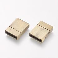 Brushed Plated Alloy Magnetic Clasps with Glue-in Ends, Rectangle, Antique Bronze, 20x15x5mm, Hole: 2.5x12.5mm(PALLOY-R094-20)
