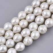 Natural Baroque Pearl Keshi Pearl Beads Strands, Cultured Freshwater Pearl, Round, Seashell Color, 8~9x7.5~8.5mm, Hole: 0.6mm, about 45~50pcs/Strand, 15.75 inch(40cm)(PEAR-Q015-026)