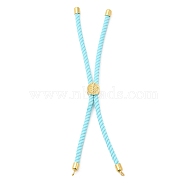 Twisted Nylon Cord Silder Bracelets, Link Bracelet Making for Connector Charm, with Long-Lasting Plated Golden Brass Cord End & Alloy Tree of Life, Cyan, 8-3/4~8-7/8 inch(22.2~22.6cm), Hole: 2mm(DIY-B066-03G-09)