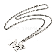201 Stainless Steel Necklace, Letter M, 23.74 inch(60.3cm) p: 27x32.5x1.3mm(NJEW-Q336-01M-P)